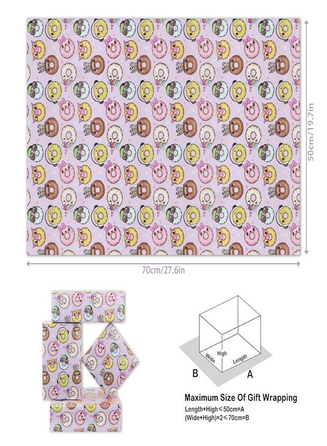 Geluode Donuts Wrapping Paper,Colorful Funny Gift Wrap Paper 4 Folded Sheets,Donuts Pink Cute Animal Expressions Pattern Candy Sweet Girly Gift Wrapping Paper Wedding Baby Shower 50x70 cm For Kids Boys Girls - Image 2